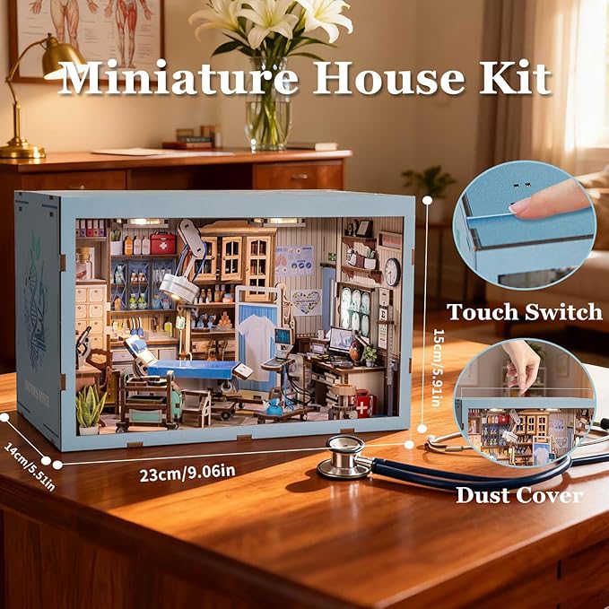 Book Nook Kit - DIY Miniature House Doctors Clinic Dollhouse Kit for Adults, Book Nook Tiny House Bookshelf Decor Creative 3D Wooden Puzzle, Gifts for Family, Friends (Doctor's Office)