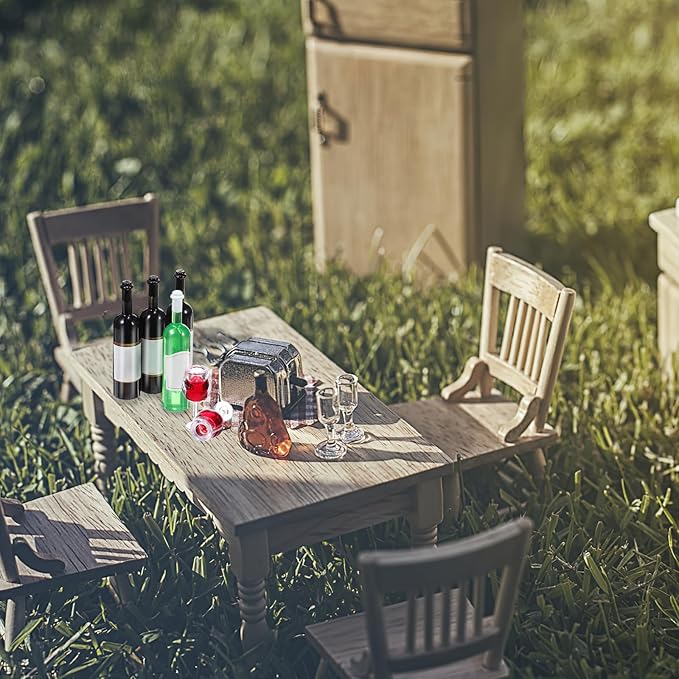 NOLITOY 18pcs Mini Wine Bottles Set: 1:12 Scale Dollhouse Miniature Red Wine with Glasses Drink Cups for Decoration Accessories