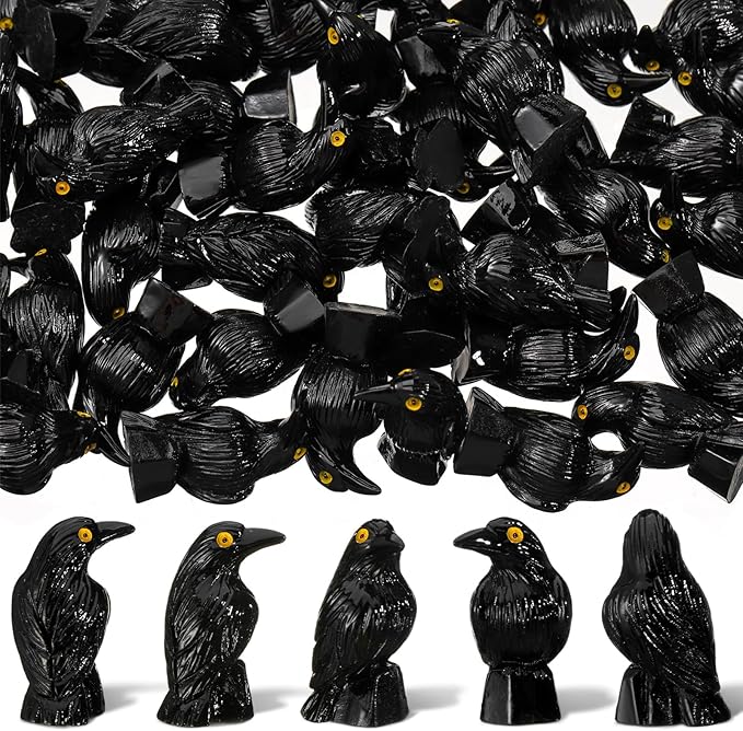 100 Pcs Miniature Crows Decor Mini Resin Crows Figures Black Raven Figurines Tiny Resin Animals for Holiday Scene Micro Landscape Spooky Party Table Decor