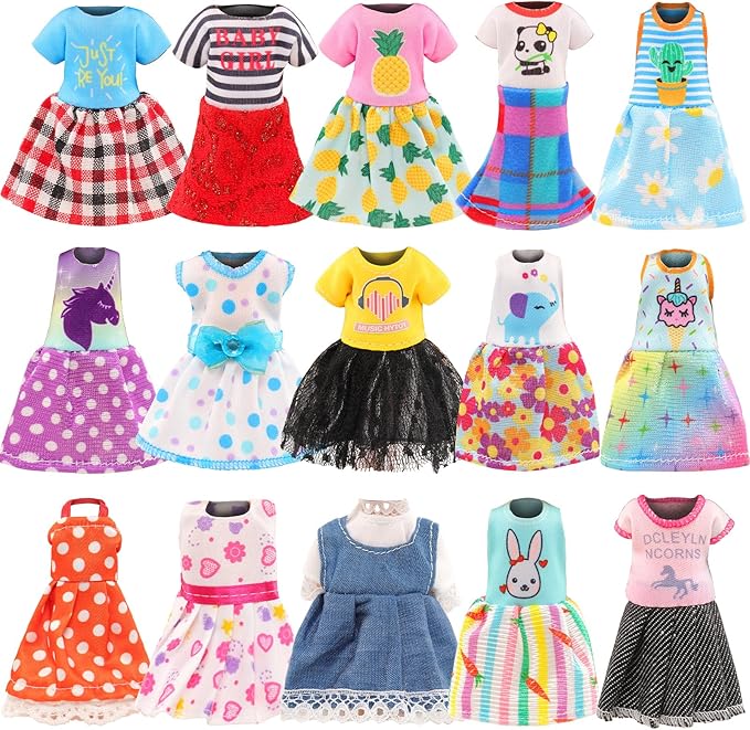 Miunana 19 Pcs 5.3 Inch Doll Clothes and Accessories - 3 Dresses, 3 Outfits, 3 Swimsuits, 3 Shoes, 2 Sunglasses, 5 Outfits Hangers