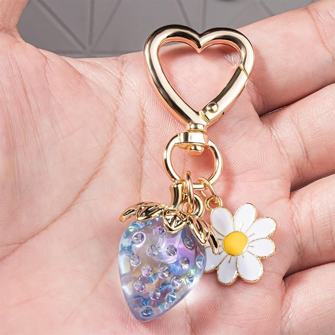 Wikavanli Cute Strawberry Keychain,Bag Charms,Kawaii Heart Flower Daisy Key chains Accessories Decor for Women Girls Purse