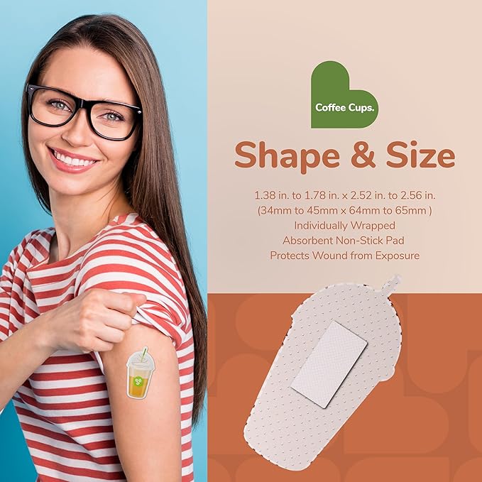 BioSwiss Bandages, Coffee Cup Shaped Self Adhesive Bandage Set, Latex Free, Sterile Wound Care, 50 Count