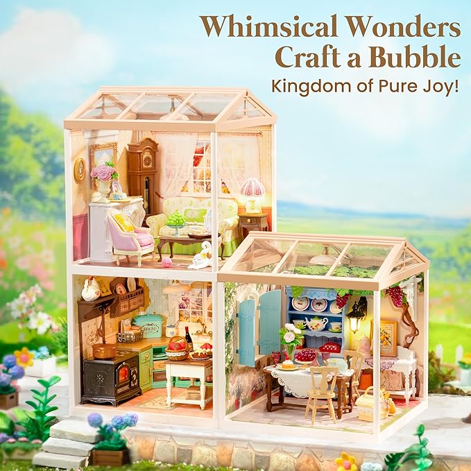 ROBOTIME Super Creator Kits, DIY Miniature House Kit with LED, Plastic Mini House, Toy Building Set for Adults, Craft for Home Decor Unique Gift (Holiday Tea Time)