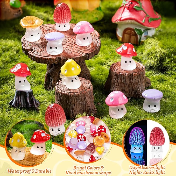 48 Pcs Mini Cute Resin Mushroom Statue Fake Miniature Mushroom Figurines for Fairy Garden Terrarium Accessories Decor Micro Landscape Craft