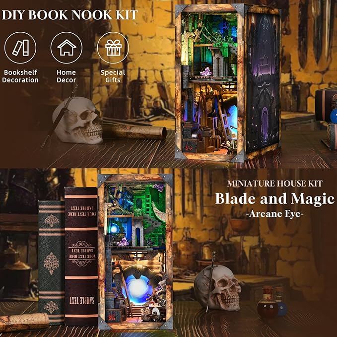 Book Nook Kit, DIY Miniature Dollhouse Booknook Kit with Led Light and Dust Cover (Blade and Magic)