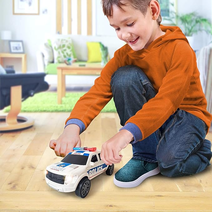 ArtCreativity Police Car Toy, Pickup Truck Toy with LED Headlights and Sirens, Friction Powered, 1:20 Scale Police Car Toys for Boys 3-5, Police Toys Monster Trucks, Toy Trucks for Kids Birthday Gift