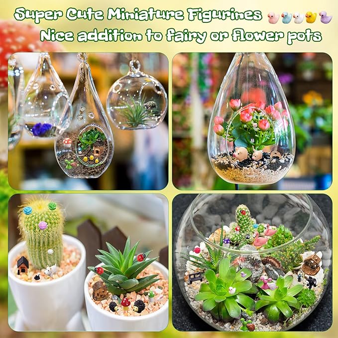 200 Pcs Miniature Garden Accessories, Including Animals, Mini Houses and DIY Dollhouse Decoration, Miniature Figurines, Micro Landscape Ornaments, Garden DIY Kit