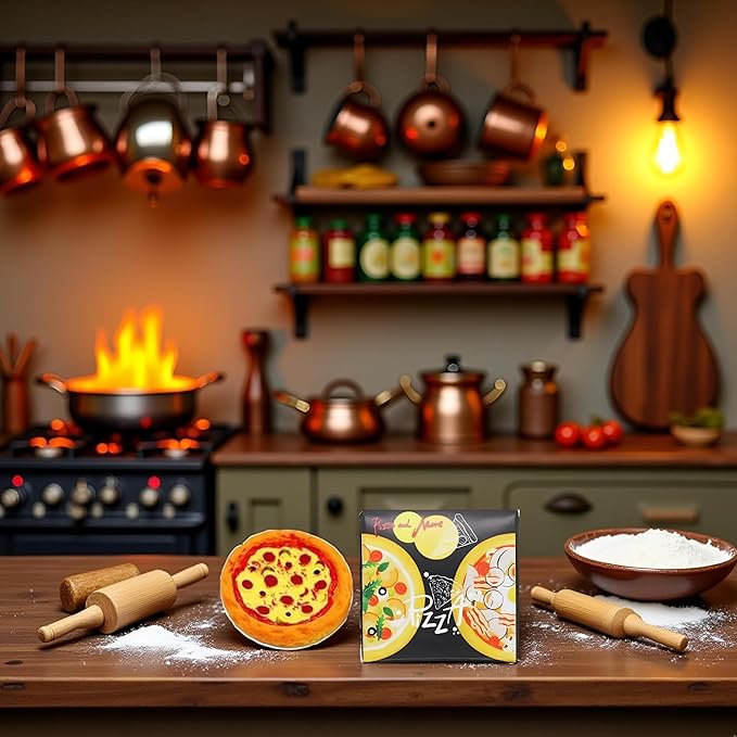 Miniature Pizza & Box Set – 1:12 Scale Dollhouse Food Models, Tiny Pizza Accessories for Doll House Kitchen Furniture, Office Desk, DIY Craft Supplies & Photography Props (Black)