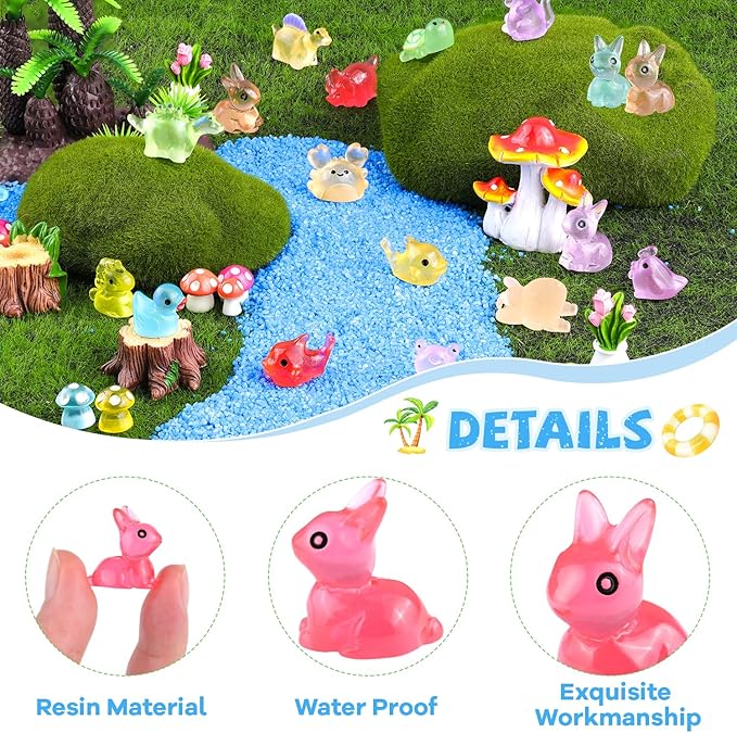 100PCS Mini Resin Animals Tiny Cute Figurines Glow in Dark, Miniature Figures to Hide, Little Animal Small Accessories for Topper Desk Garden Dollhouse Landscape Aquarium Ornaments Crafts & Decor