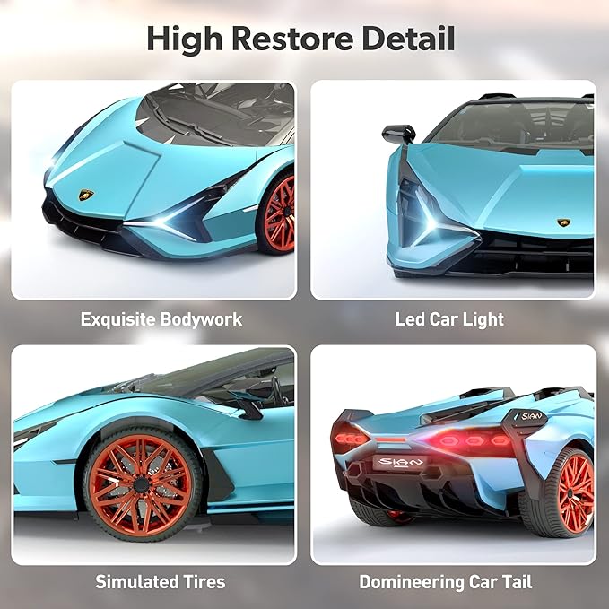 MIEBELY Lamborghini Remote Control Car, 1:12 Scale Lambo Toy Car 2 X 7.4V 900mAh Officially Licensed 12Km/h Fast Rc Cars with Led Light 2.4Ghz Model Car for Adult Boys Girls Birthday Ideas Gift - Blue
