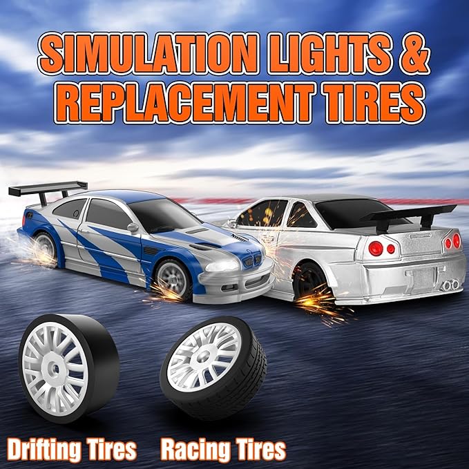 RC Drift car, 1/43 Mini Rc Drift car with Gyroscope, 2.4GHz Full Proportional Remote control Cars, 4WD High Speed Racing with Lights, Racing Tires, Model Cars Gift for Adults, Kids, Boys, Girls
