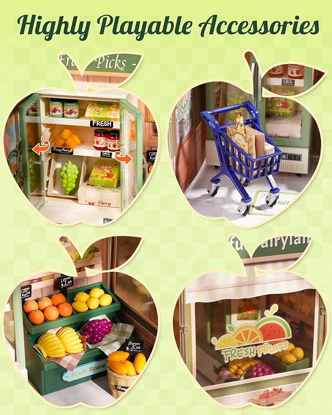 Rolife Super Creator Mini Series Fruits Shop, DIY Plastic Miniature Kits Retail Store Series, Mini Model House Building Set for Teens Aged 14+, DIY Crafts/Hobbies for Adults (Nature Energy Fruits)