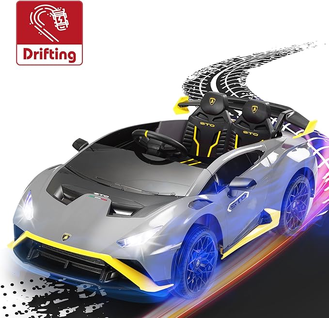 TOBBI Kids Ride on 24V Licensed Lamborghini STO Electric Car for Kids 3-6 Battery Powered Ride on Toys Lambo Sports Car with Remote Control Motorized Drift Vehicle High Speed 10km/h, Gray