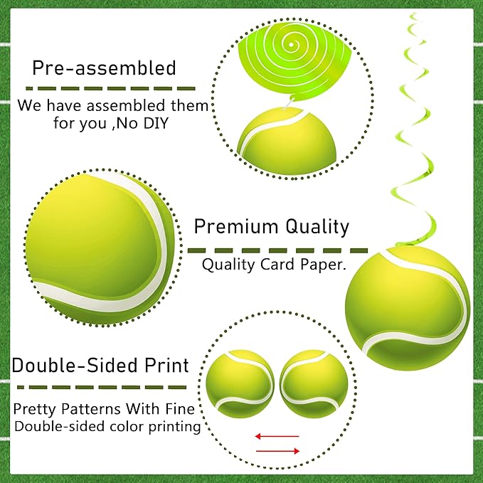 Tennis Party Hanging Swirls Tennis Birthday Party Decoration 20pcs Tennis Ball Themed Swirl Ceiling Sport Party Hanging Streamer for Tennis Player Lover Party Baby Shower Supplies