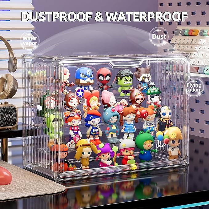 Clear Acrylic Display Case for Collectibles 4 Layer Hobby Figure Display Case Box with Shelves Stackable Figurine Display Shelf for Pop Mart Labubu, Car Model, Perfume, 2 Pack