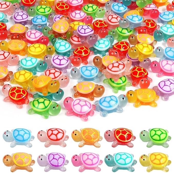 60 PCS Mini Resin Turtles, Luminous Miniature Turtle Figurines, Tiny Sea Turtle Animals Glow in The Dark for Dollhouse, Aquarium, Party Fillers, Cake Decorations, Fairy Garden Landscape