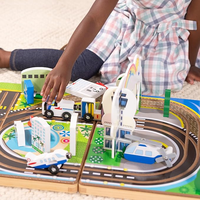 Melissa & Doug Take-Along Airport Play Set, Vehicles, Built-in Tracks for Boys and Girls Ages 3+ - FSC-Certified