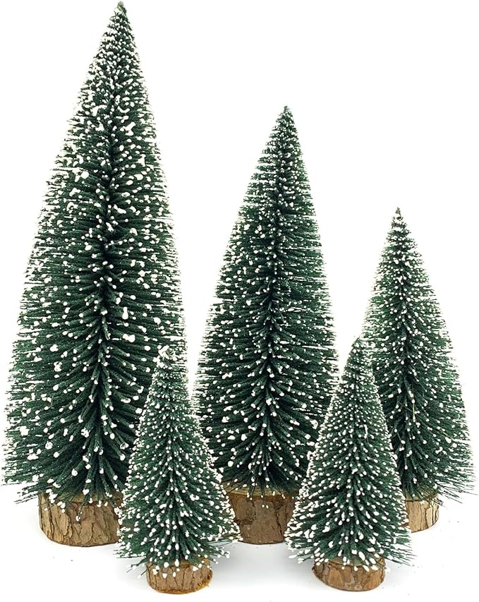 Mini Christmas Tree Small Christmas Tree Desktop Miniature Pine Tree Sisal Bottle Brush Trees with Wooden Base for Christmas Decor Christmas Party Home Table Craft Decorations