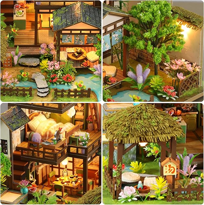 DIY Miniature House Kit - Wooden Dollhouse Miniature Kit - Mini House Building Kit for Adults - Villa Tiny Model DIY Adult Crafts, Spring Courtyard Miniature Kit, Unique Gift for Families, Friends