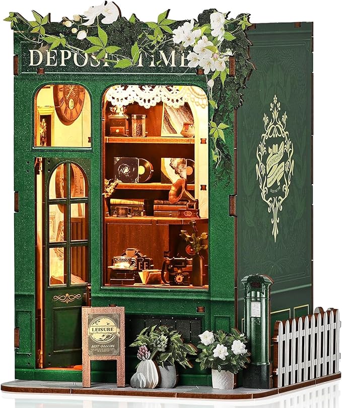 BELEEV Book Nook Kit, DIY Miniature Dollhouse Kit, 3D Wooden Puzzle for Adult and Teens, Booknook Bookshelf Decor Craft with LED Light, Gifts for Women Teens and Puzzle Lovers - Moments in Time