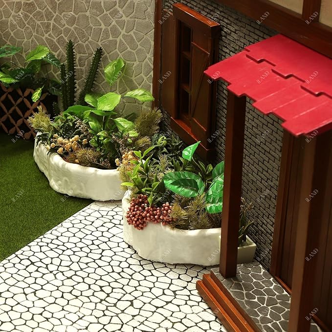 iLAND Dollhouse Accessories Miniature Brick Wall 3D Stones ＆ Flooring DIY Kits, Dollhouse Brick Molding for Flooring Diorama