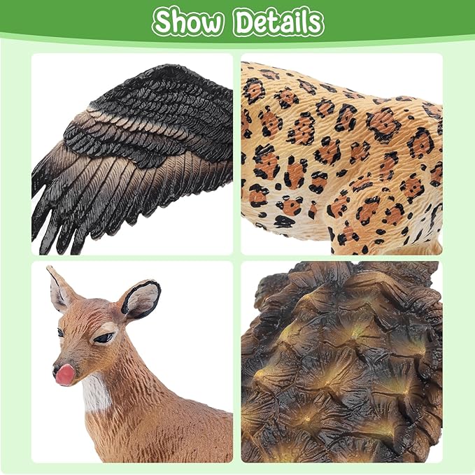 Toymany 14PCS Mini North American Forest Animals Figurines, Realistic Jungle Animal Toys Includes Elk Pronghorn Leopard Gey Fox for Kids Adults Toddlers