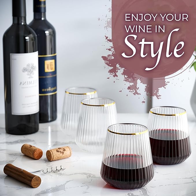 Exquisite 48 Pcs Unbreakable Stemless Plastic Wine Glasses Disposable Wine Glasses Stemless 12 Oz Gold Rimmed Plastic Cups Reusable Clear Party Cups Disposable Cocktail Glass For Weddings & Events