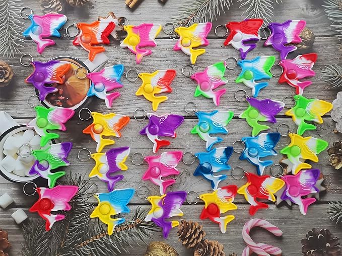 30 Packs Bulk Mini pop Shark Fidget Gifts for Holiday Boys and Girls Kids Party Supplies and Classroom Students Prize