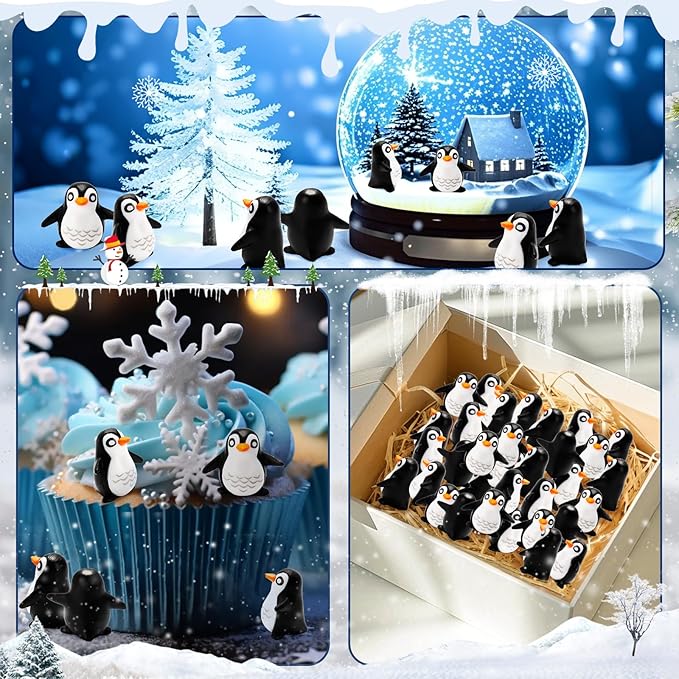 Bbiamsleep 130 Pcs Miniature Penguin Figurine Mini Resin Penguin Figurines Mini Resin Animals for Fairy Garden Micro Landscape Winter Christmas Decor