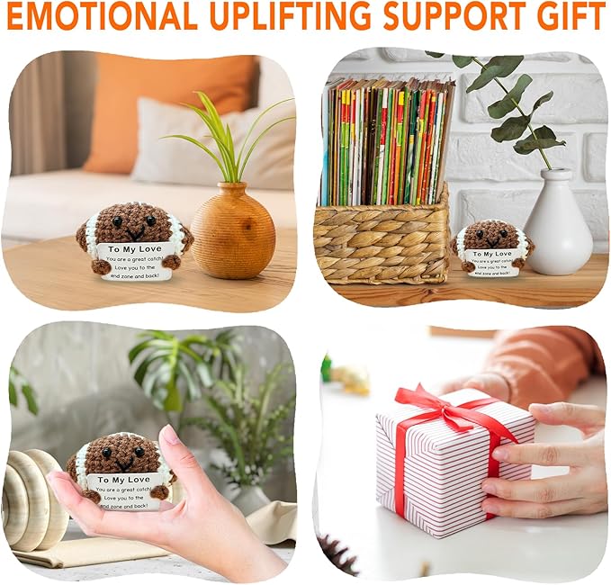 Zelaxeyi Valentine's Day Gift to Him,Mini Handmade Crochet Football for Him Who Loves Football, for Boyfriend/Husband, Emotional Support Footballs Romantic I Love You Gift Birthday Gifts