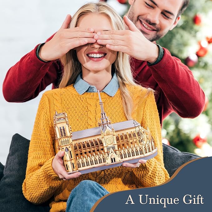 Rowood 3D Puzzles for Adults,Wooden Architecture DIY Model Kit Building Set for Adults, Notre-Dame de Paris Cathedral and Castle Collection,Birthday for Women Friends