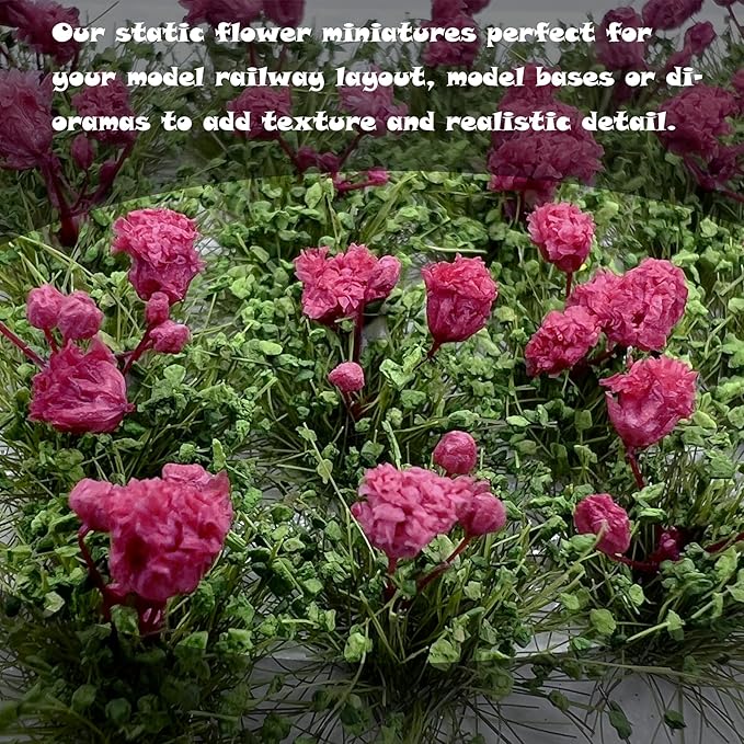 Woohome Flower Cluster Flower Vegetation Groups Grass Tufts Miniature Static Scenery for DIY Architecture Building Model Railway Train Diorama Garden Scenery Landscape Layout (Rose, Red)