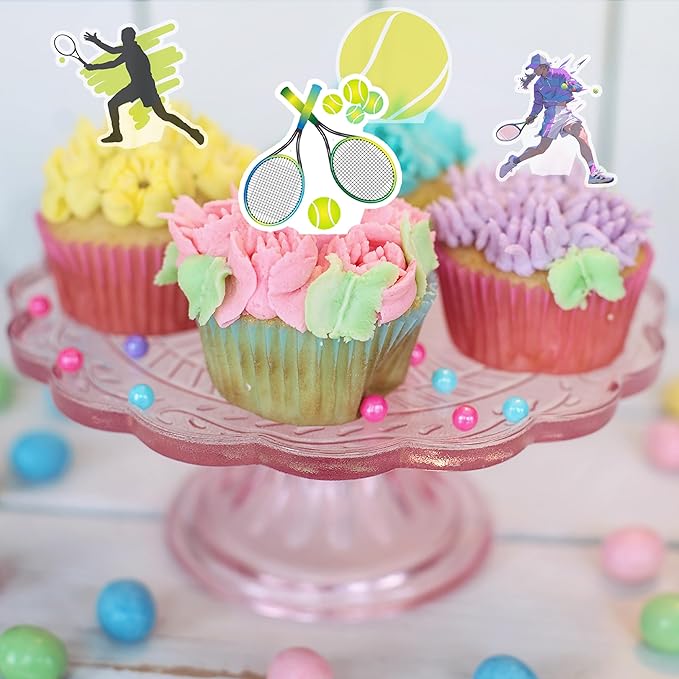 OriniPlay 48 Tennis Cake Cupcake Toppers Sports Themed Party Supplies Decorations Tennis Racket Baby Shower Birthday Party Cake Decor