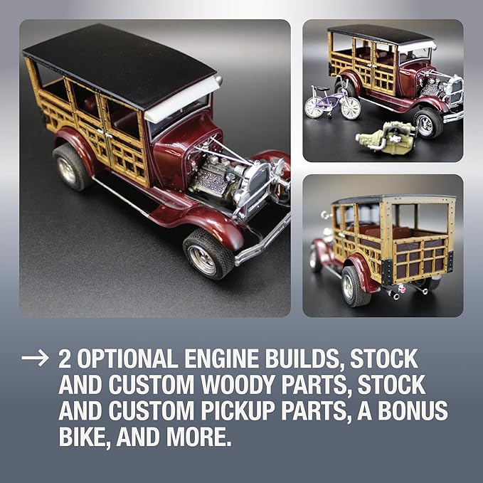 Round 2 AMT 1929 Ford Woody Pickup 1:25 Scale Model Kit, Clear,White