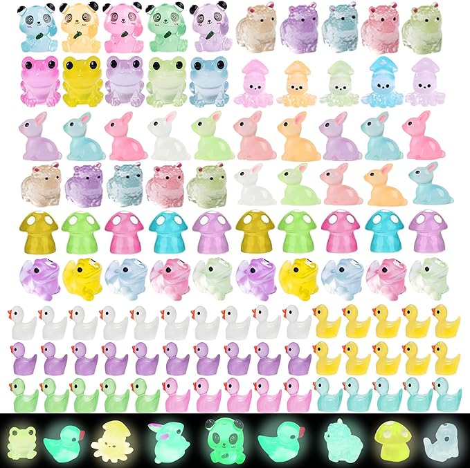 Easter Gifts Easter Basket Stuffers 120Pcs Luminous Mini Resin Animals Tiny Ducks Glow in The Dark Miniature Figures for Dollhouse Micro Garden Landscape Aquarium Decor