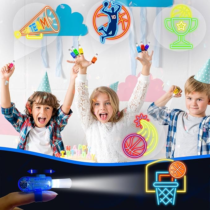24PCS Video Game Party Favors LED Finger Lights, Glow in the Dark Light Up Toys Gifts Bulk for Kids Boys Girls Birthday Goodie Bags Stuffers Party Decorations (Game) (Basketball)