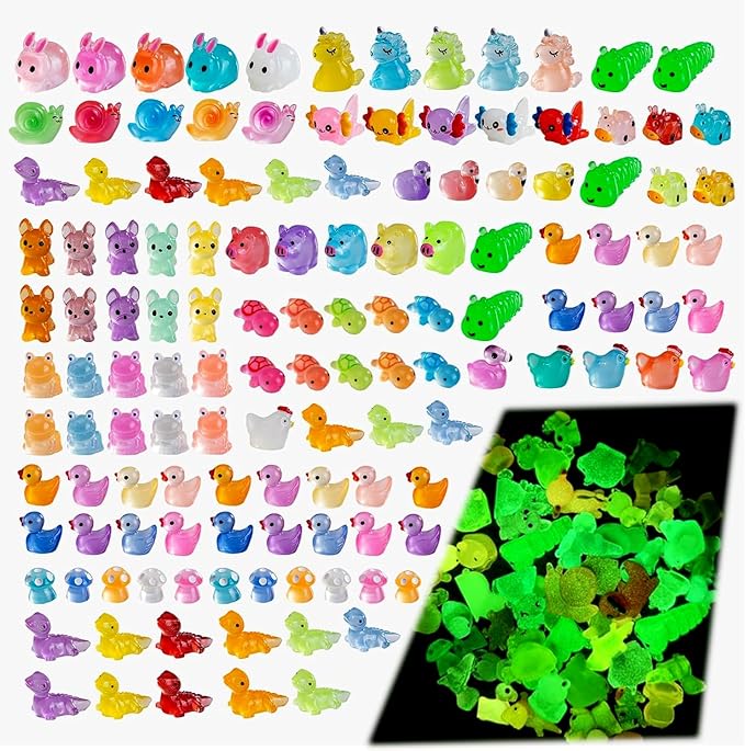 127pcs Mini Resin Animals Figures Bulk Pack-18 Miniature Animal Types with Glowing Effect for Fairy Gardens,Aquariums,Dollhouse,DIY Collection