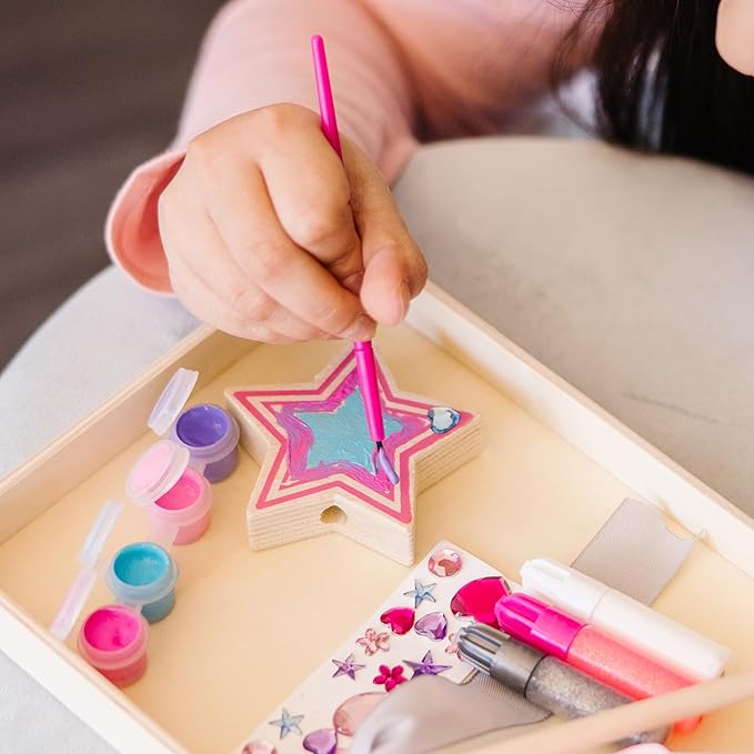 Melissa & Doug Created by Me! Wooden Princess Wand, Arts & Crafts Kit with Paint, Glitter Stickers, Ribbons & More, Princess Toys for Kids 4+