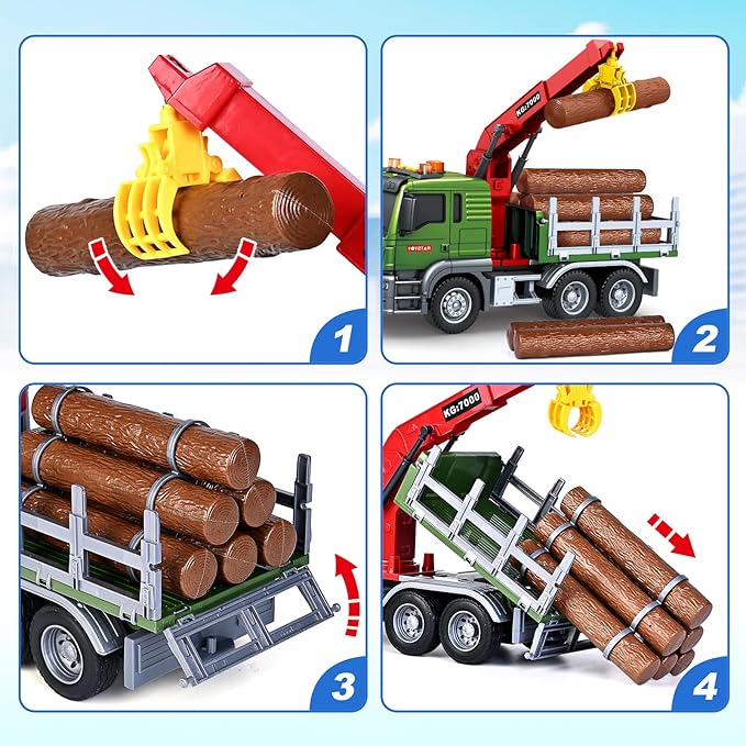Toddler Boy Toys for 3 4 5 6 7 Years Kids, Large Flatbed Truck Toy with a Farm Truck, Friction Powered Vehicles Toys with Lights and Sounds, Birthday for Boy Girls