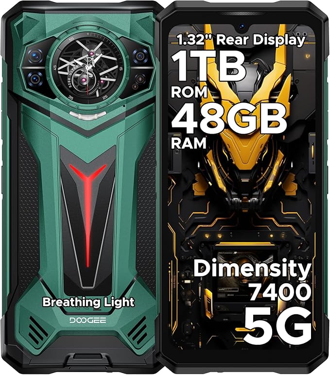 DOOGEE S200 Ultra Rugged Phone Unlocked, 5G Android 15 with 1.32" Secondary Display, 48GB+1TB Storage, 11000mAh, 66W Fast Charge, AI Quad Camera 100MP+32MP, 6.72" Rugged Smartphone Dual SIM/NFC/OTG