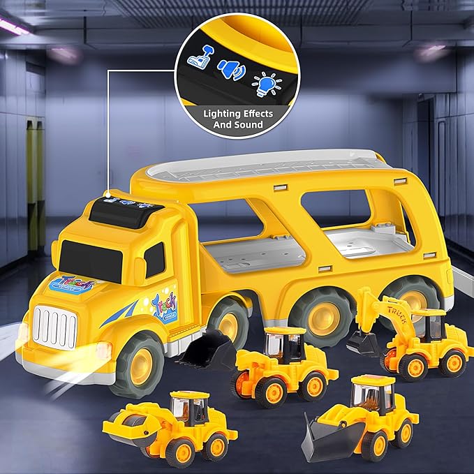 Veslier Construction Truck Toys for Boys Girls Age 3 4 5 6 Years Old，Carrier Transport Trucks for Kids 3-4 3-5 Year Old，Christmas Birthday Gift Toddler Toys.