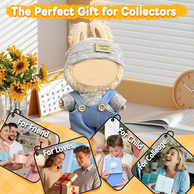 17cm Doll Clothes(NO Doll), Cute Dolls Outfit Accessories with Hat + Sweater + Suspenders Pants, Small Kawaii Clothes Set for Dolls(Style 5)