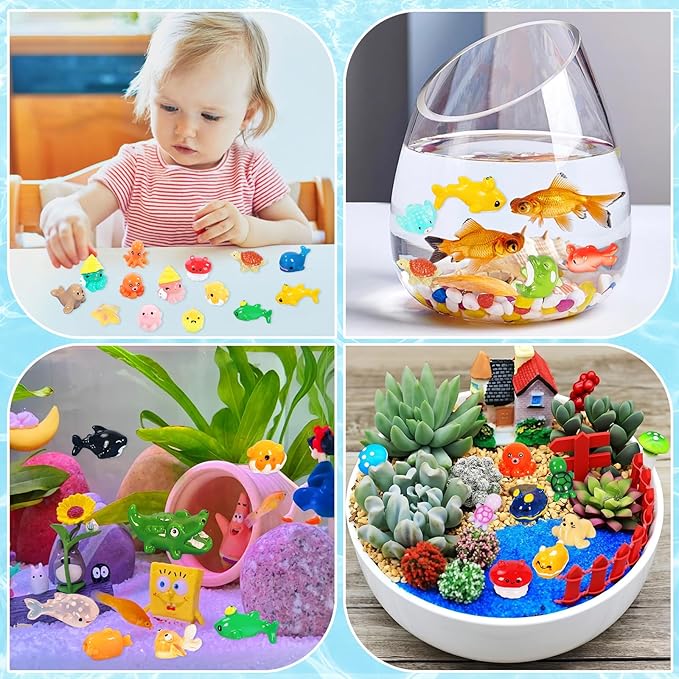 50 Pieces Mini Ocean Resin Animals Tiny Sea Animals Figurines for Cute Fish Tank Decorations Aquarium DIY Miniature Scenes Fairy Garden Dollhouse Birthday Party Favors