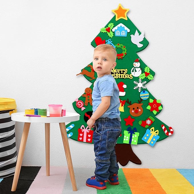 CASA CLAUSI Felt Christmas Tree for Kids Christmas Decorations Xmas Gifts Home Door Hanging Decor Party Supplies Ideas Kids DIY 3.2ft 33 Pcs