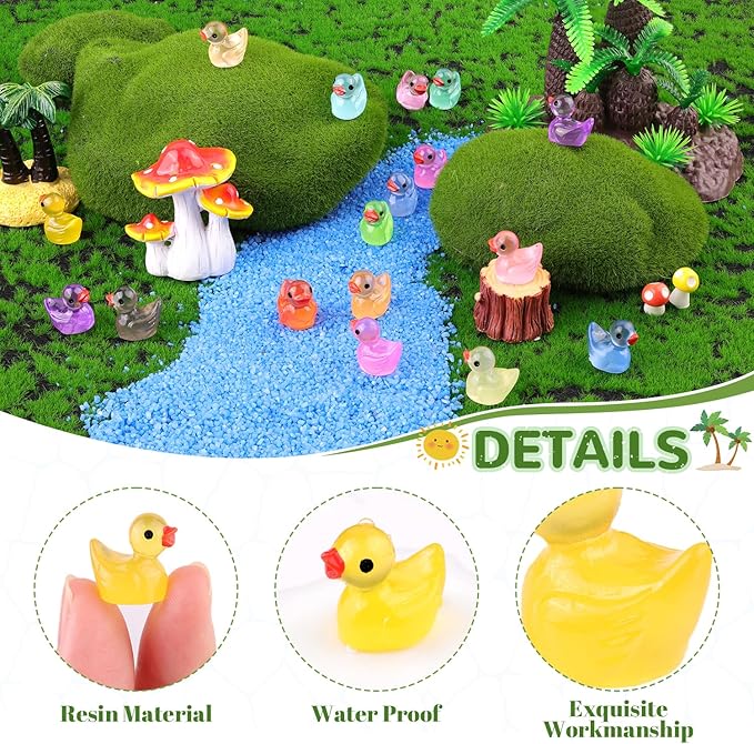 200PCS Mini Resin Animals Cute Tiny Ducks Glow in Dark,Miniature Duck Figures to Hide,Little Animal Small Figurines Bulk for Topper Desk Garden Dollhouse Landscape Ornaments DIY Crafts & Decor