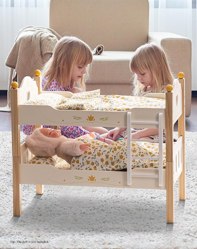 ROBUD Baby Doll Crib, Wooden Baby Doll Beds for 20 Inch Dolls, Baby Doll Bunk Beds with Tulle, American Girl Doll Bed for Gifts, WRP12