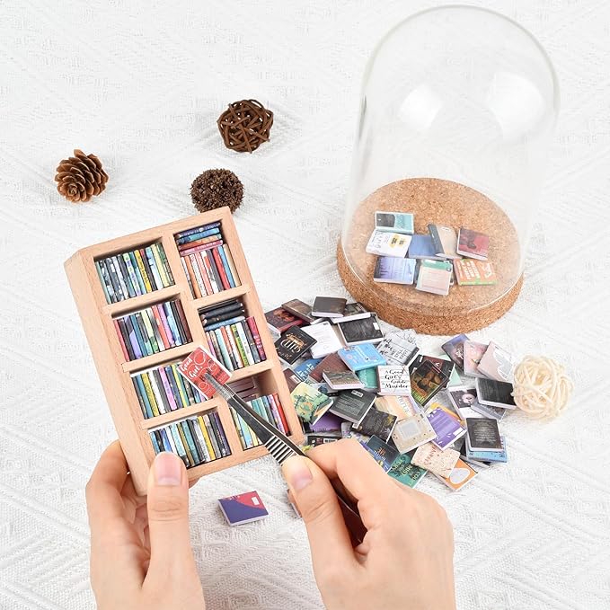 Anxiety Bookshelf, Miniature Bookcase, Mini Bookshelves for Anxiety, Miniature Library, with 200+Tiny Books, Small Bookshelf Creative Ornaments, Stress-Relieving Gifts