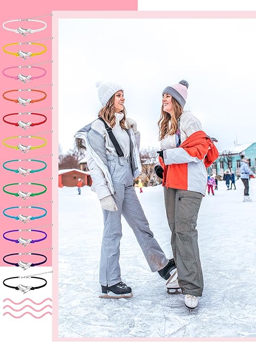 Funtery 24 Pcs Ice Skating Party Favors Colorful Ice Skating Bracelet Skater Birthday Gifts Sports Goodie Items Bulk for Women Men Skater Lover