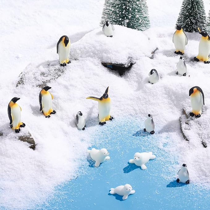 28 Pcs Mini Penguin Figurines Bulk Miniature Penguin Seal for Arctic Habitat Project Realistic Resin Animals Cake Topper Seal Winter Party Birthday Supplies