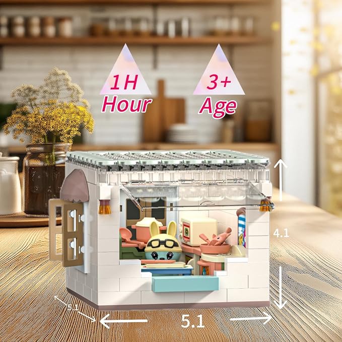 Koko's Cat Town DIY Miniature House Kit,Tiny House Kitchen Building Kit,Purrfect Dollhouse with 256PCS,Cat Toys Gift for Teens Kids Ages 3+ 3+,Dollhouse for 3 and up
